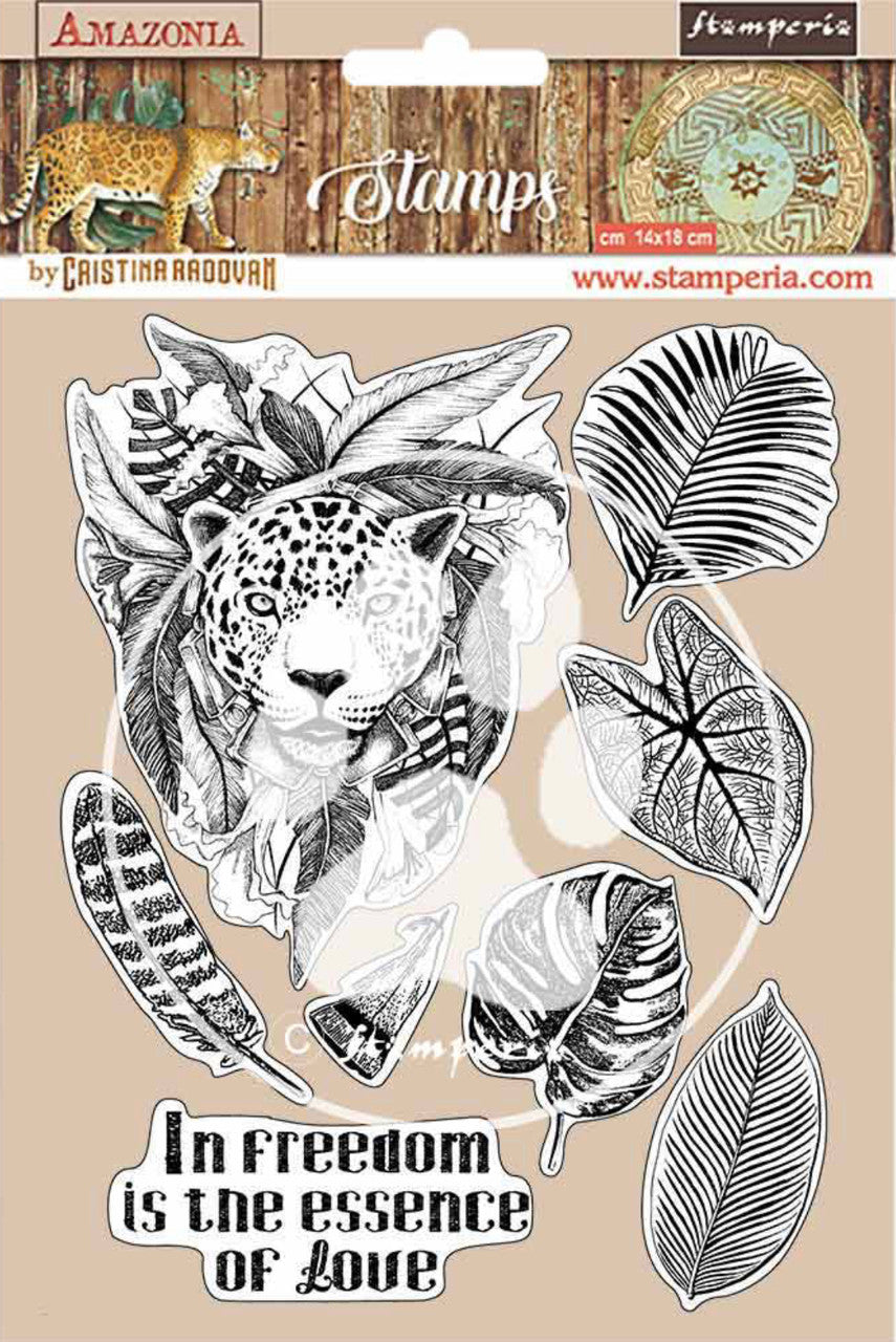Set de sellos de caucho natural Stamperia HD - Amazonia Jaguar 